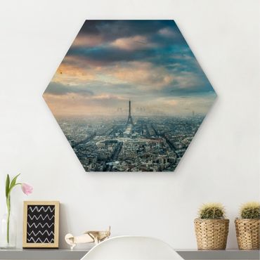 Obraz heksagonalny z drewna - Zima w Paryżu
