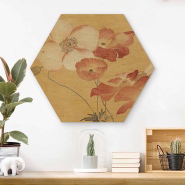 Obraz heksagonalny z drewna - Yun Shouping - Poppy Flower