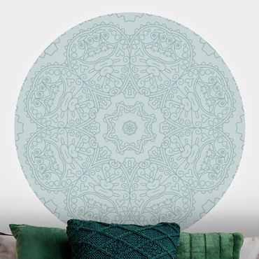 Okrągła tapeta samoprzylepna - Poszarpany kwiat mandali z gwiazdą w kolorze turkusowym
