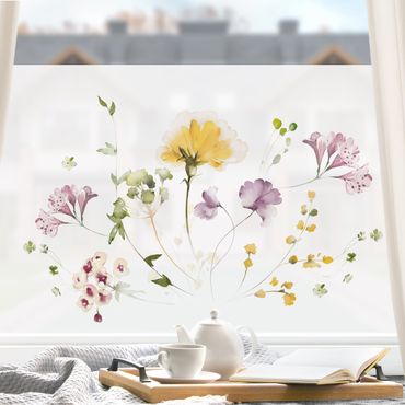 Folia okienna - Delikatne akwarelowe kwiaty fioletowo-żółte