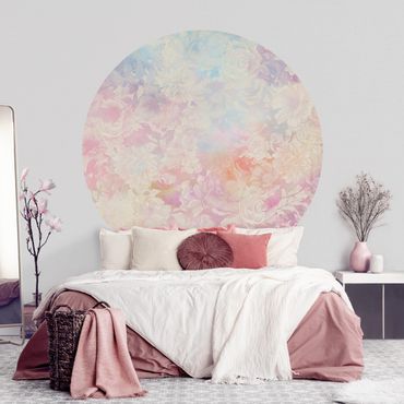 Okrągła tapeta samoprzylepna - Delikatne marzenie o kwiatach w pastelowym kolorze