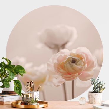 Okrągła tapeta samoprzylepna - Czuły krzew o różowych kwiatach