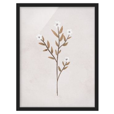 Plakat w ramie - Delikatna gałązka z białymi kwiatami