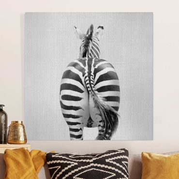 Obraz na płótnie - Zebra From Behind Black And White - Kwadrat 1:1