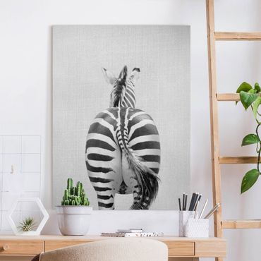 Obraz na płótnie - Zebra From Behind Black And White - Format pionowy 3:4