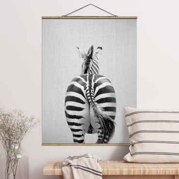 Plakat z wieszakiem - Zebra From Behind Black And White - Format pionowy 3:4