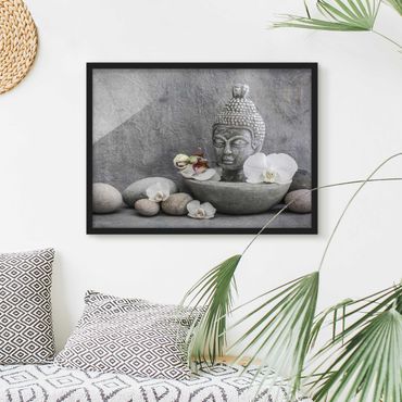 Plakat w ramie - Budda Zen, orchidee i kamienie