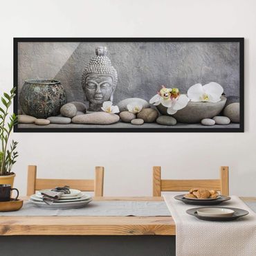 Plakat w ramie - Budda Zen z białymi orchideami
