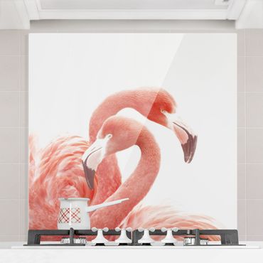 Panel szklany do kuchni - Dwa flamingi