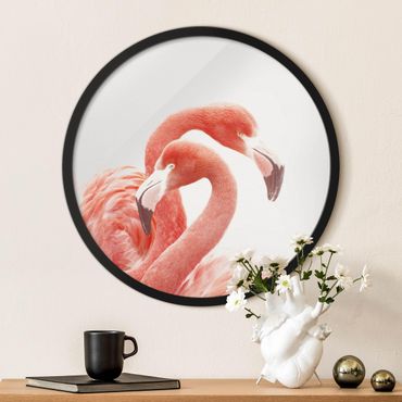 Okrągły obraz w ramie - Two Flamingos