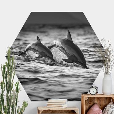 Sześciokątna tapeta samoprzylepna - Dwa skaczące delfiny