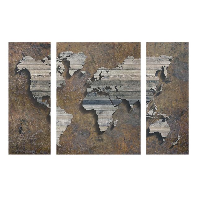 Obrazy na szkle mapy Mapa świata z rdzą drewna