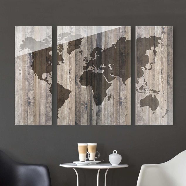 Obrazy na szkle architektura i horyzont Mapa świata z drewna