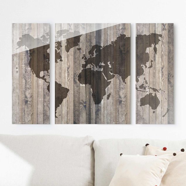 Dekoracja do kuchni Mapa świata z drewna
