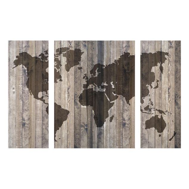 Obrazy na szkle mapy Mapa świata z drewna