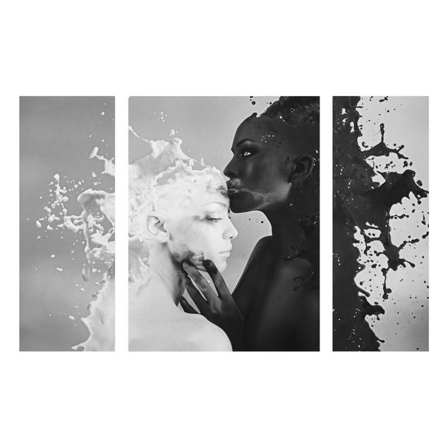 Obrazy na szkle wieloczęściowy Mleko i kawa pocałunek czarno-biały