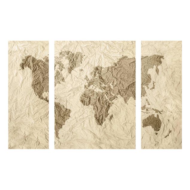 Obrazy na szkle mapy Papierowa mapa świata beżowo-brązowa