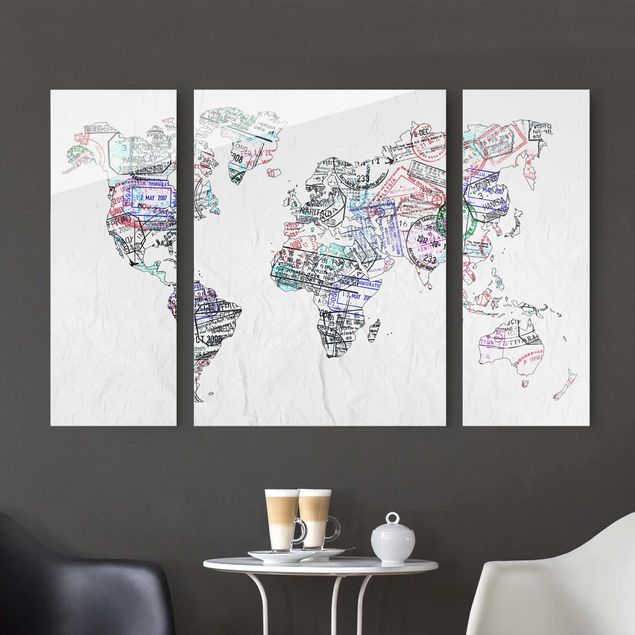 Obrazy na szkle architektura i horyzont Mapa świata z pieczątką paszportową