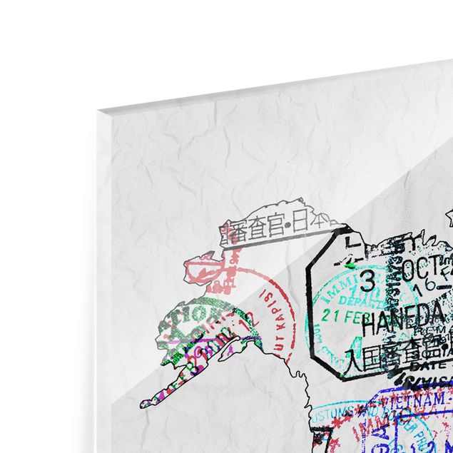 Obrazy na szkle wieloczęściowy Mapa świata z pieczątką paszportową
