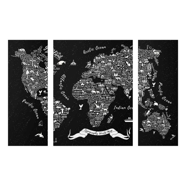 Obrazy na szkle mapy Typografia mapa świata czarna