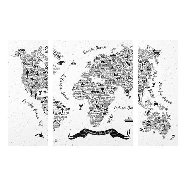 Obrazy na szkle mapy Typografia Mapa świata biała