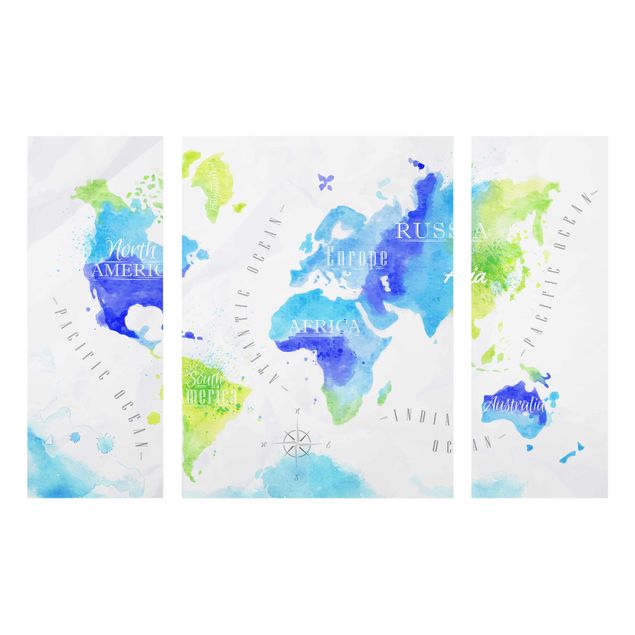 Obrazy na szkle mapy Mapa świata akwarela niebiesko-zielona