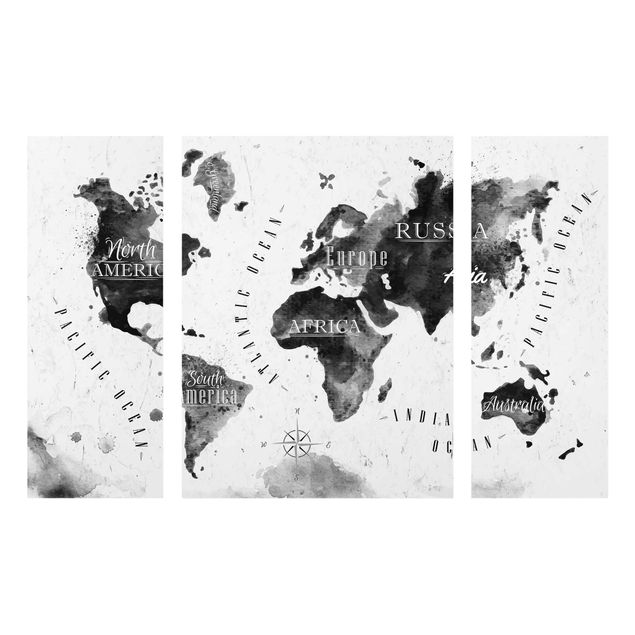 Obrazy na szkle mapy Mapa świata akwarela czarna