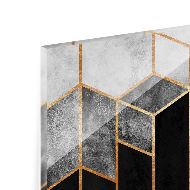 Panel szklany do kuchni - Złote sześciokąty czarno-biały