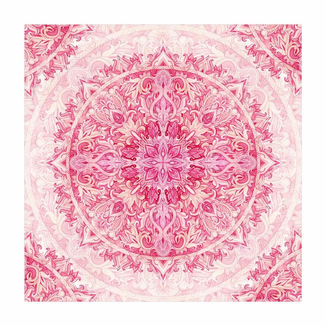 dywan spirytualny Mandala akwarelowy wzór ornamentu różowy