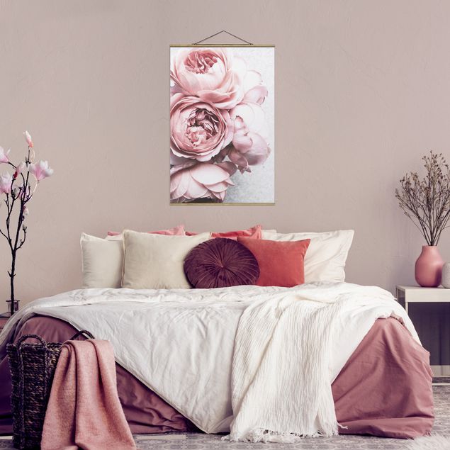 Nowoczesne obrazy do salonu Kwiaty różowej piwonii Shabby Pastel