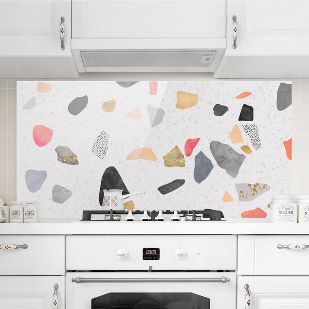 Dekoracja do kuchni Białe lastryko z kamieniami w kolorze złotym