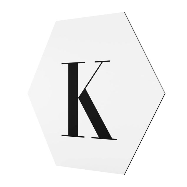 Obraz heksagonalny z Alu-Dibond - Biała litera Szeryf K