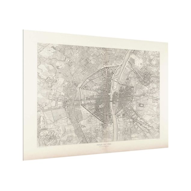 Panel szklany do kuchni Mapa Paryża w stylu vintage