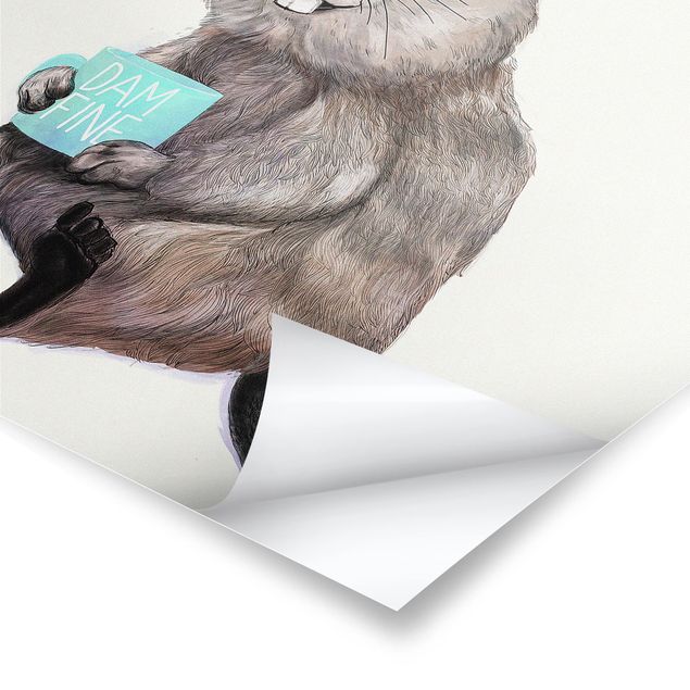 Plakaty zwierzęta Ilustracja przedstawiająca bobra z filiżanką kawy