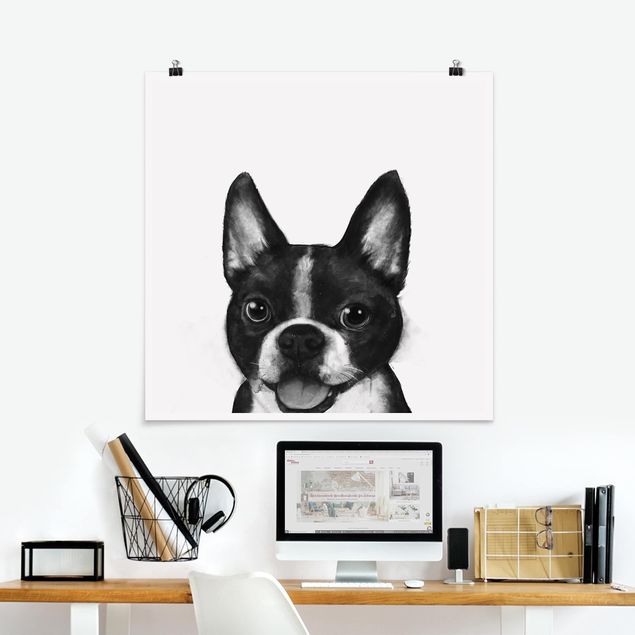 Dekoracja do kuchni Ilustracja pies Boston czarno-biały Painting