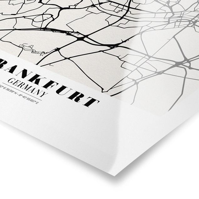 Plakaty czarno białe Mapa miasta Frankfurt - Klasyczna