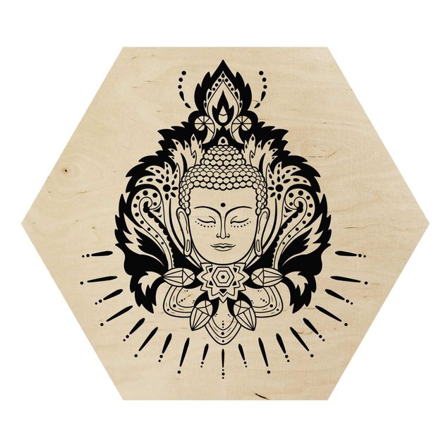 Obraz heksagonalny z drewna - Lotus z Buddą