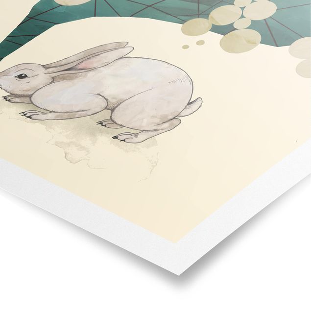 Zielony obraz Ilustracja króliczka z kropkami i trójkątami