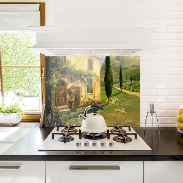 Panel szklany do kuchni Krajobraz włoski - drzewo cyprysowe