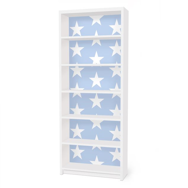 Okleina meblowa IKEA - Billy regał - Białe gwiazdy na niebieskim tle