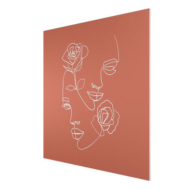 Nowoczesne obrazy Line Art Twarze kobiet Róże Miedź