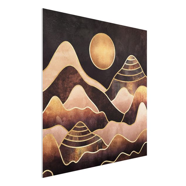 Obrazy do salonu nowoczesne Złote słońce abstrakcyjne góry