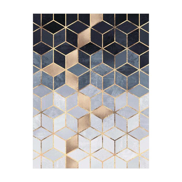nowoczesny dywan Niebiesko-biała złota geometria