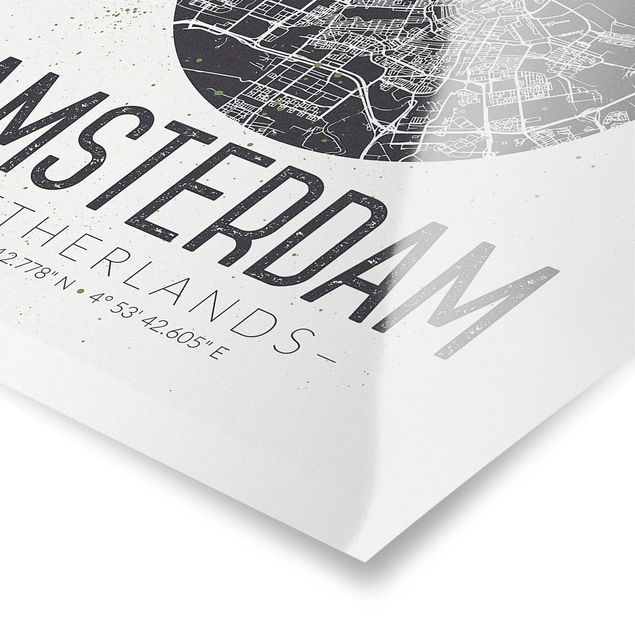Szary obraz Mapa miasta Amsterdam - Retro