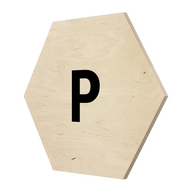Obraz heksagonalny z drewna - Biała litera P