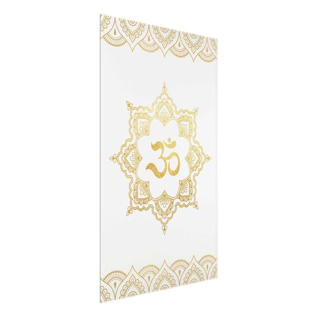 Obrazy do salonu Mandala OM Ilustracja Ornament z białego złota