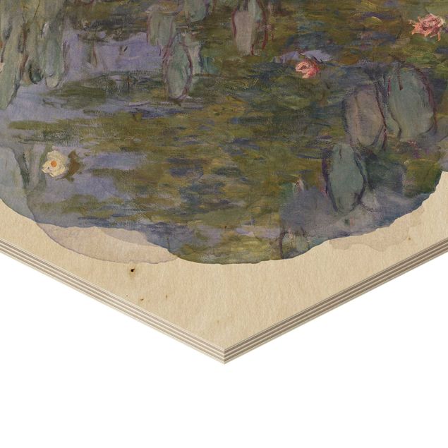 Obraz heksagonalny z drewna - Akwarele - Claude Monet - Lilie wodne (Nympheas)