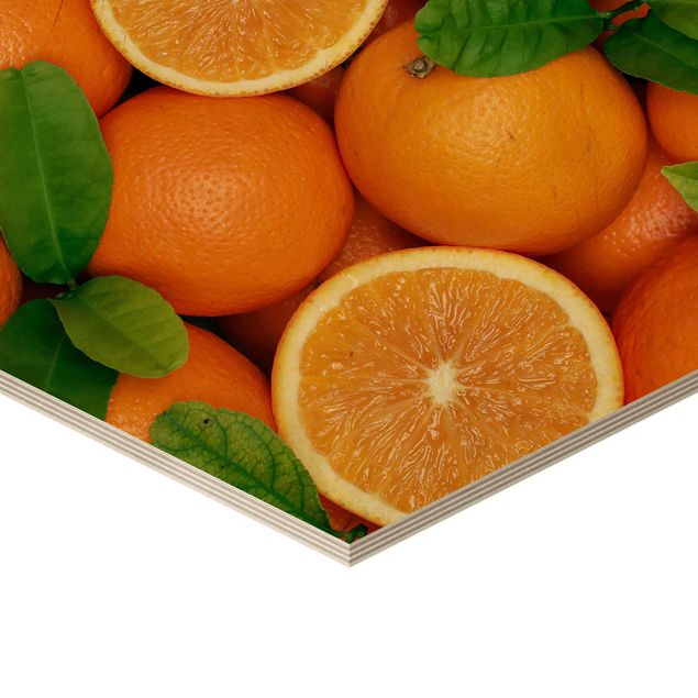 Obraz heksagonalny z drewna - soczyste pomarańcze