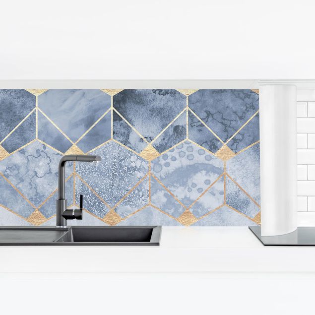 Panele szklane do kuchni Błękitna geometria Złoto Art Deco