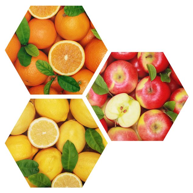 Obraz heksagonalny z Forex 3-częściowy - Świeże owoce